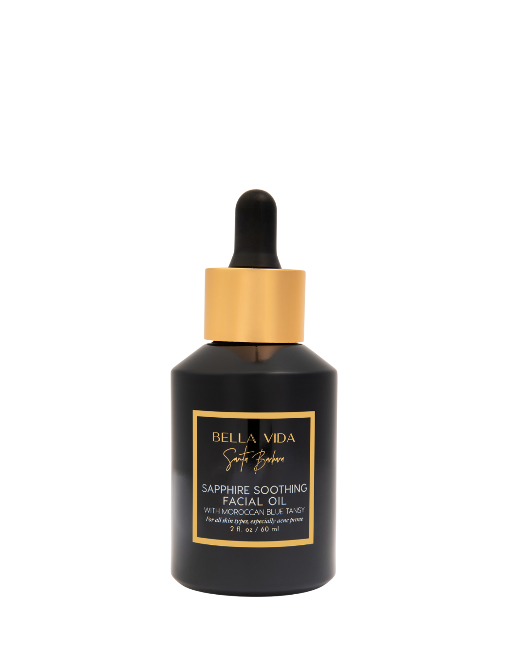 Bella Vida Sapphire Soothing Facial Oil bottle with dropper on a white background
