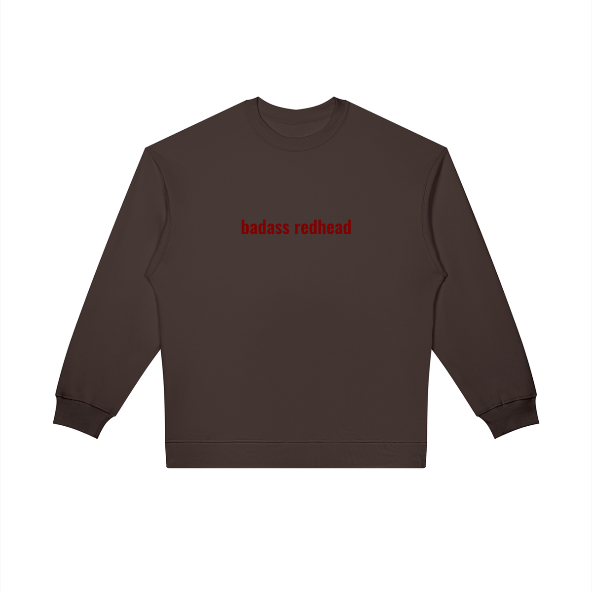 Crewneck sleeve and cuff detail on Badass Redhead oversized sweatshirt