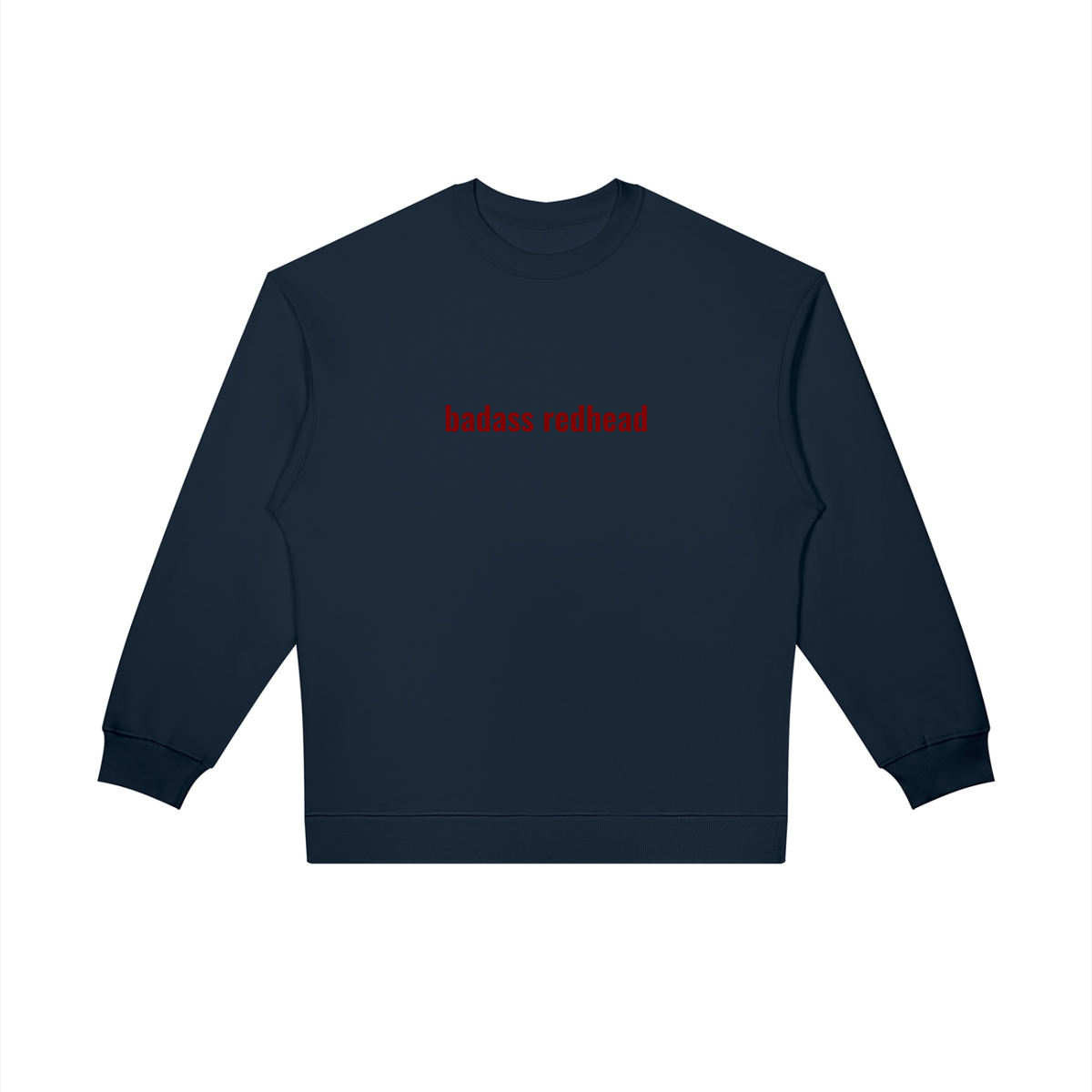 Back view of oversized crewneck sweatshirt with ribbed hem detail