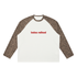 A long-sleeve raglan t-shirt with a white body, leopard print sleeves, and &
