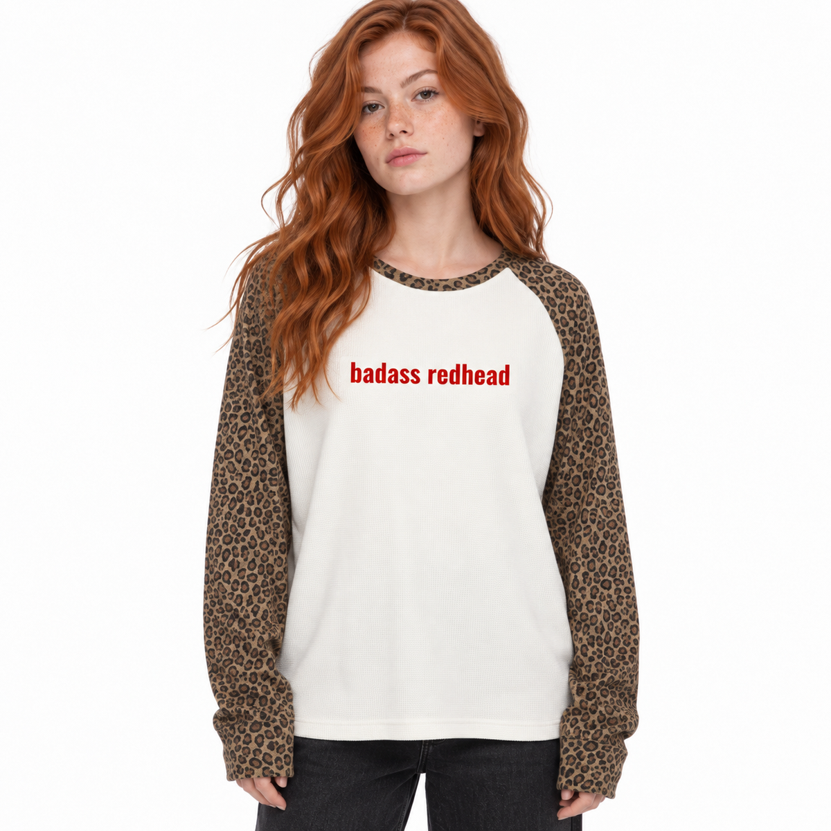 Badass Redhead Unisex Leopard Sleeve T-Shirt
