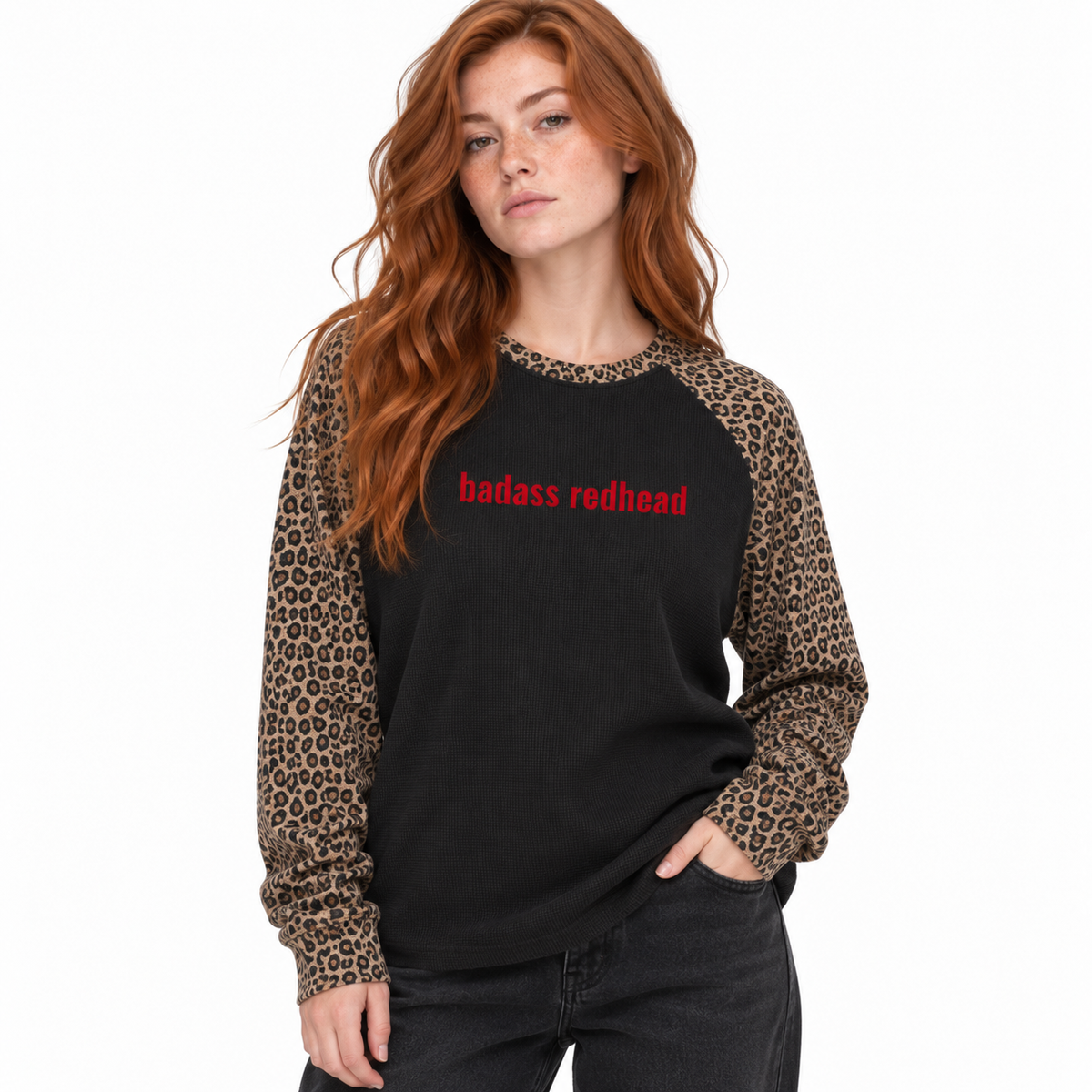 Badass Redhead Unisex Leopard Sleeve T-Shirt