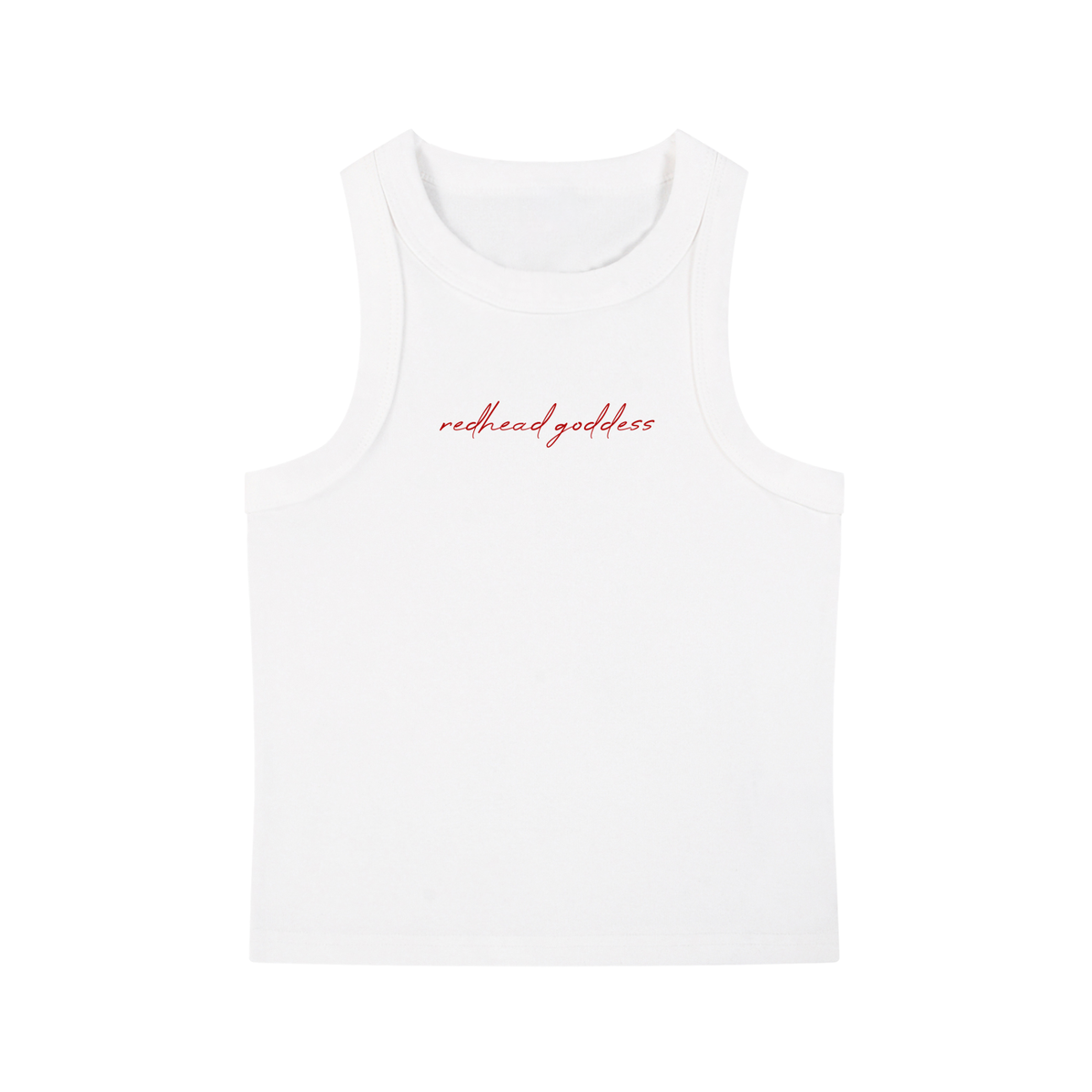 redhead goddess cropped tank top in white