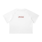 back of shirt in white with oroux logo
