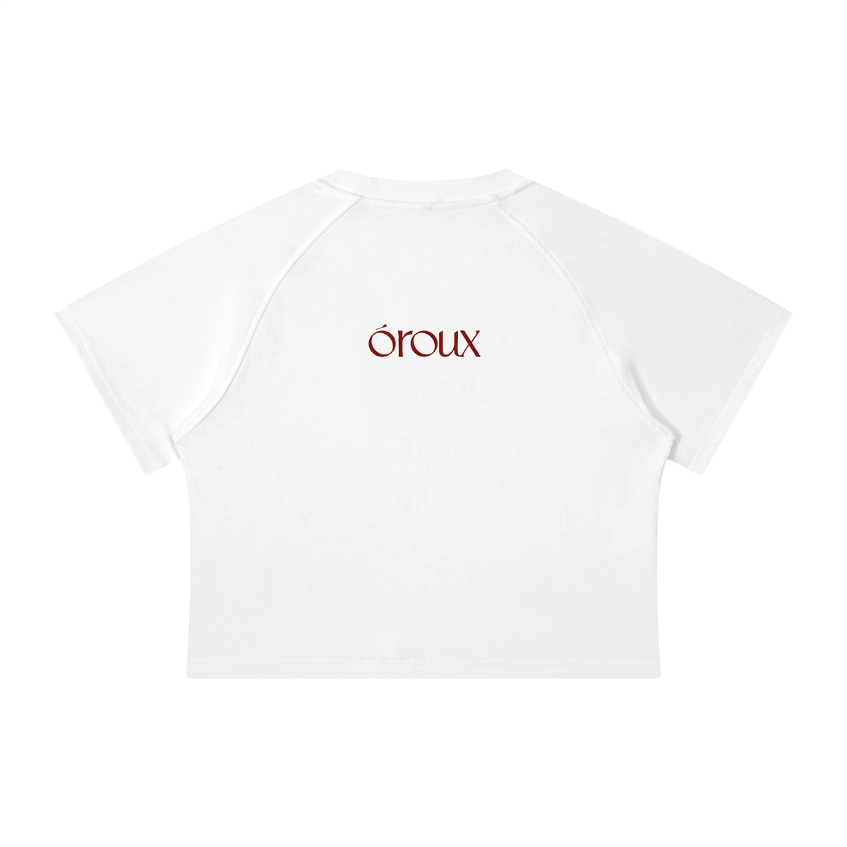 back of shirt in white with oroux logo