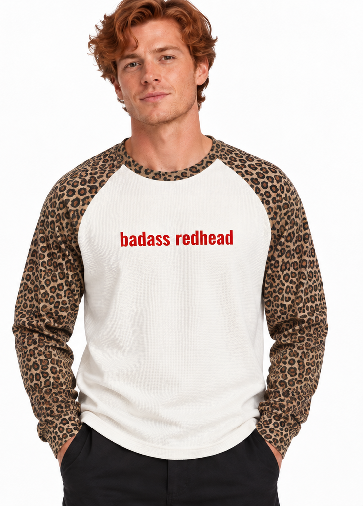 redhead man wearing bad ass redhead ginger leopard sleeve shirt by oroux